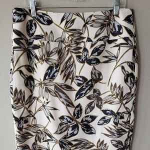 J Crew structured skirt in leaf print with gold metallic accent sz 10